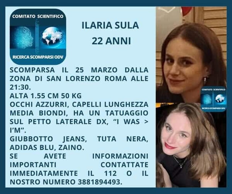 Roma, ritrovato il corpo di Ilaria Sula, era scomparsa da giorni